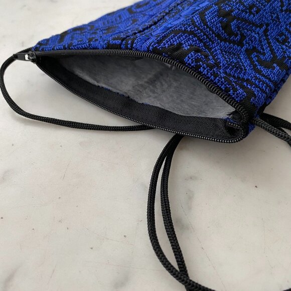 Blue Black Cottagecore Boho Fabric Crossbody Pouch Zipper - Picture 8 of 10